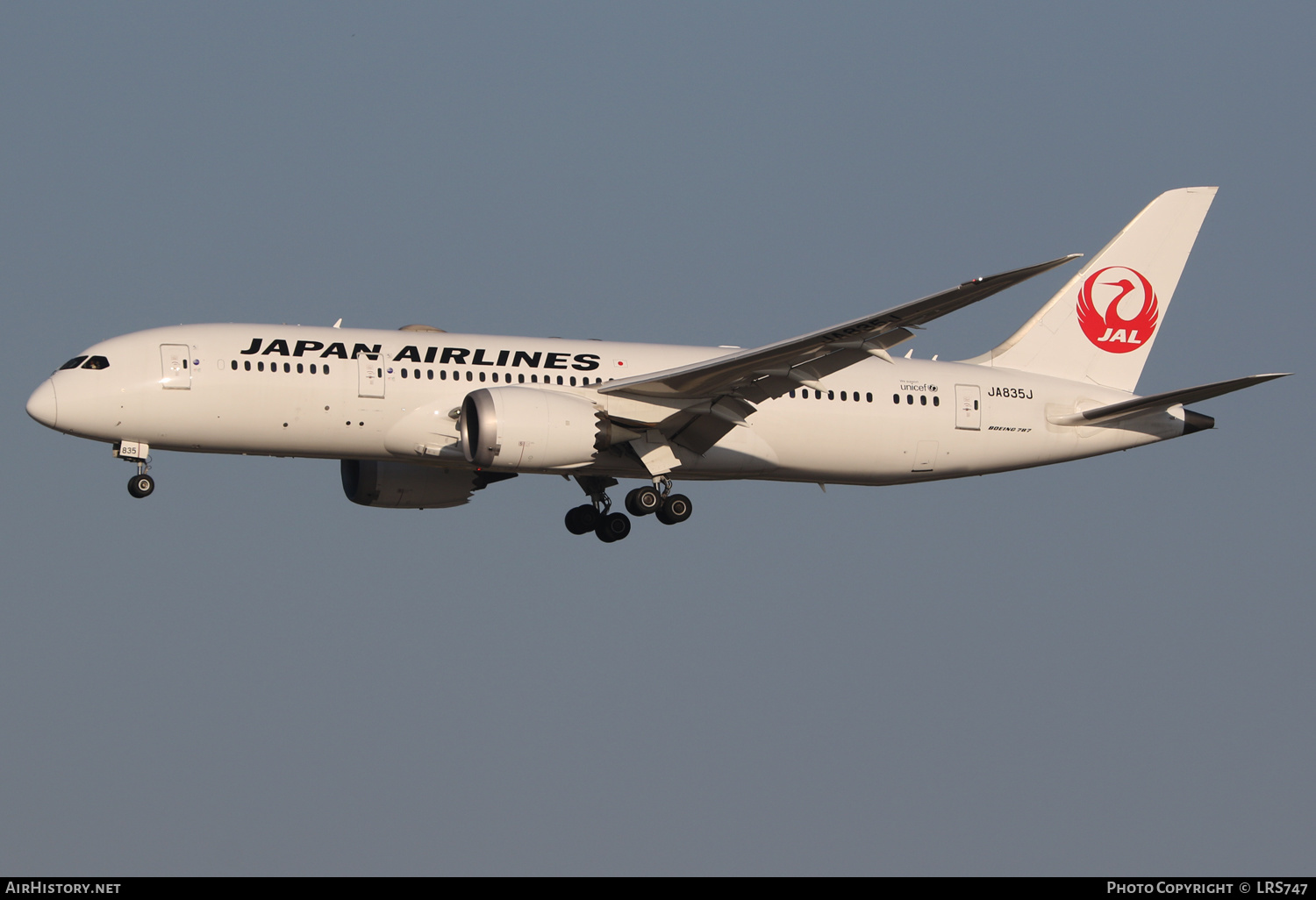 Aircraft Photo of JA835J | Boeing 787-8 Dreamliner | Japan Airlines - JAL | AirHistory.net #628145