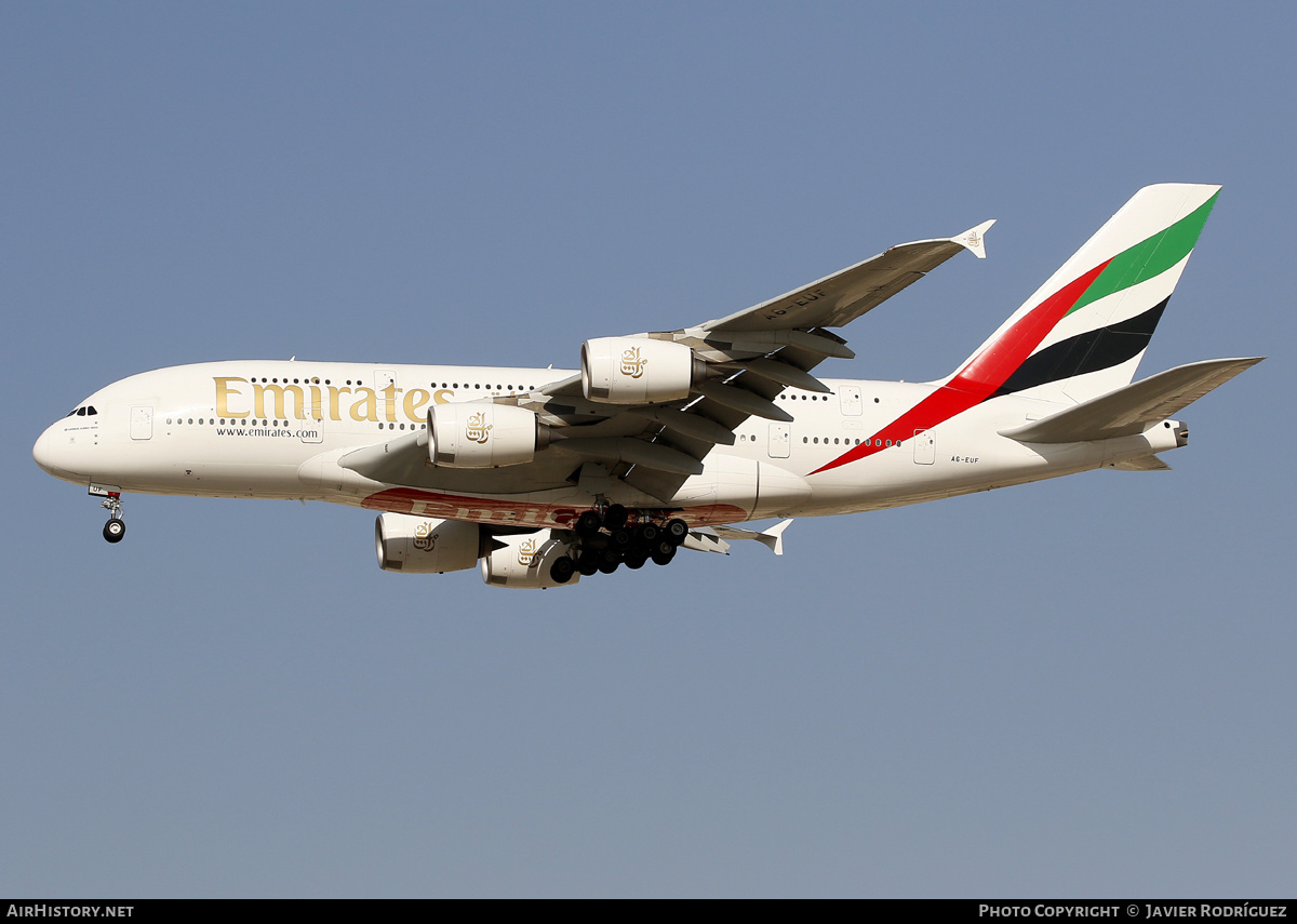 Aircraft Photo of A6-EUF | Airbus A380-861 | Emirates | AirHistory.net #628346