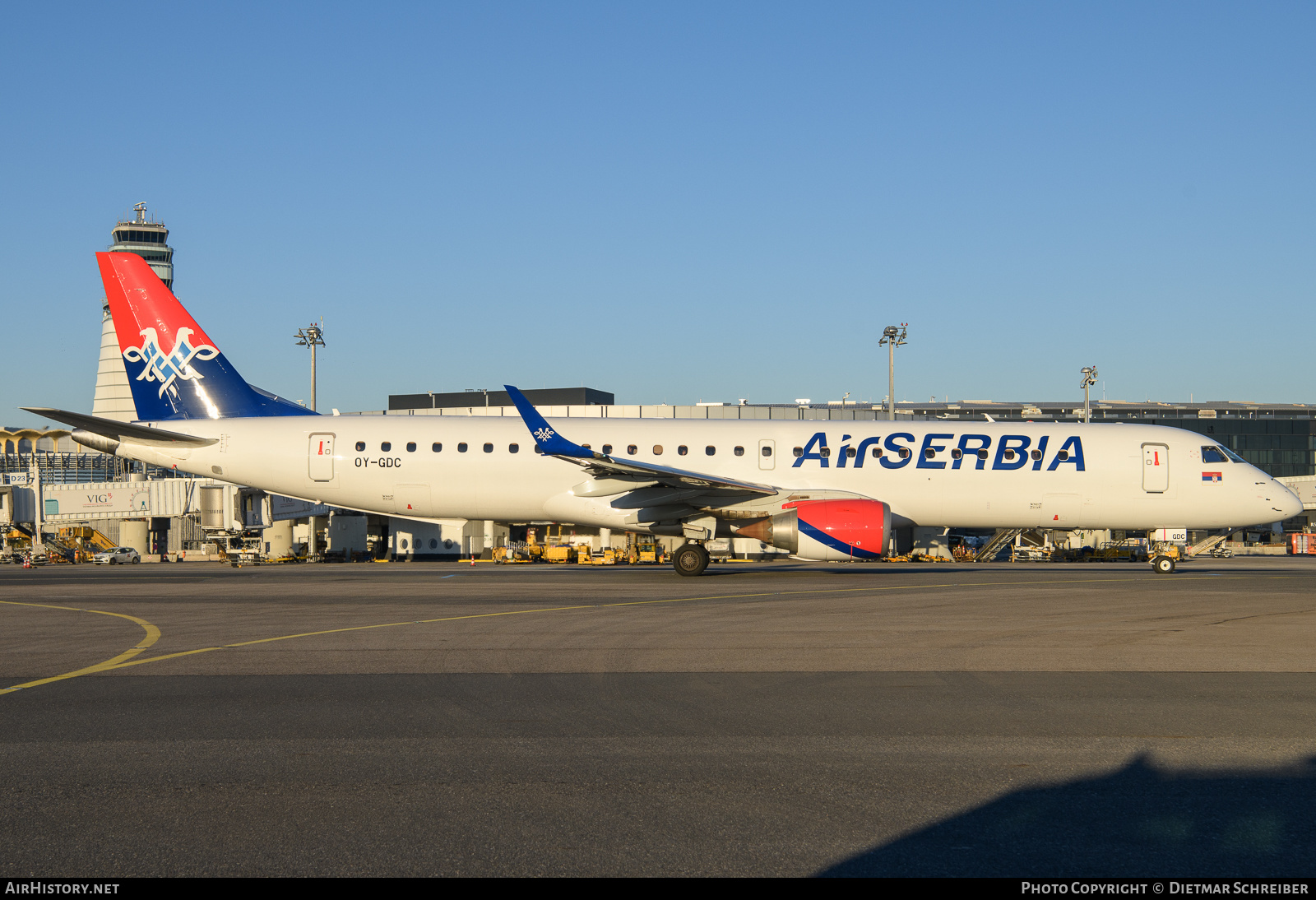 Aircraft Photo of OY-GDC | Embraer 195LR (ERJ-190-200LR) | Air Serbia | AirHistory.net #632115