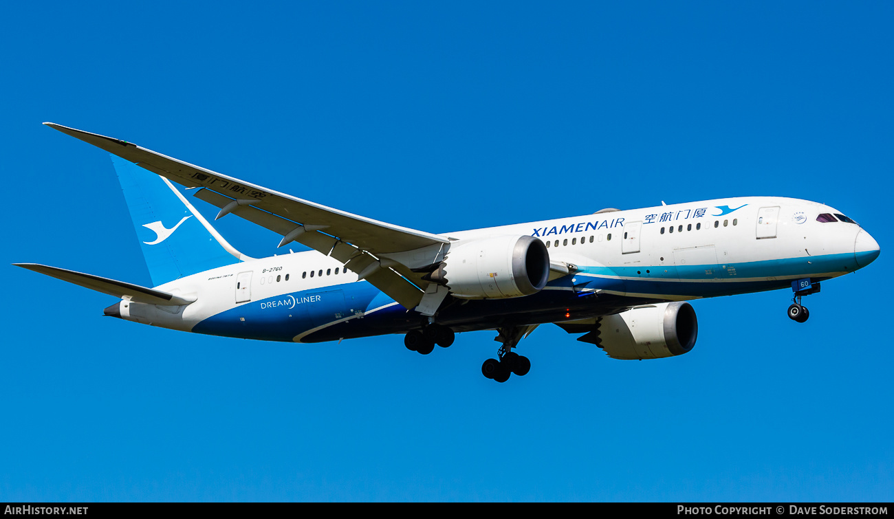 Aircraft Photo of B-2760 | Boeing 787-8 Dreamliner | Xiamen Airlines | AirHistory.net #632245