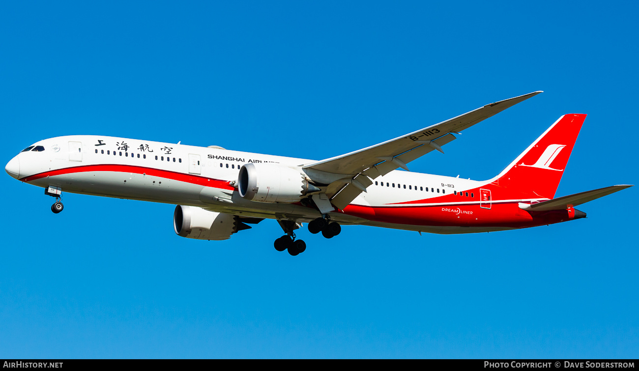 Aircraft Photo of B-1113 | Boeing 787-9 Dreamliner | Shanghai Airlines | AirHistory.net #633548