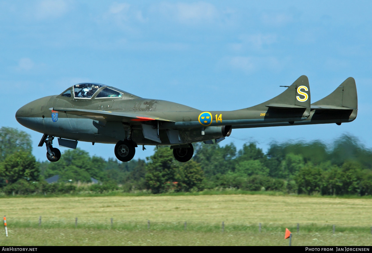 Aircraft Photo of SE-DXU / 280XU | De Havilland D.H. 115 Vampire T11 | Sweden - Air Force | AirHistory.net #633674