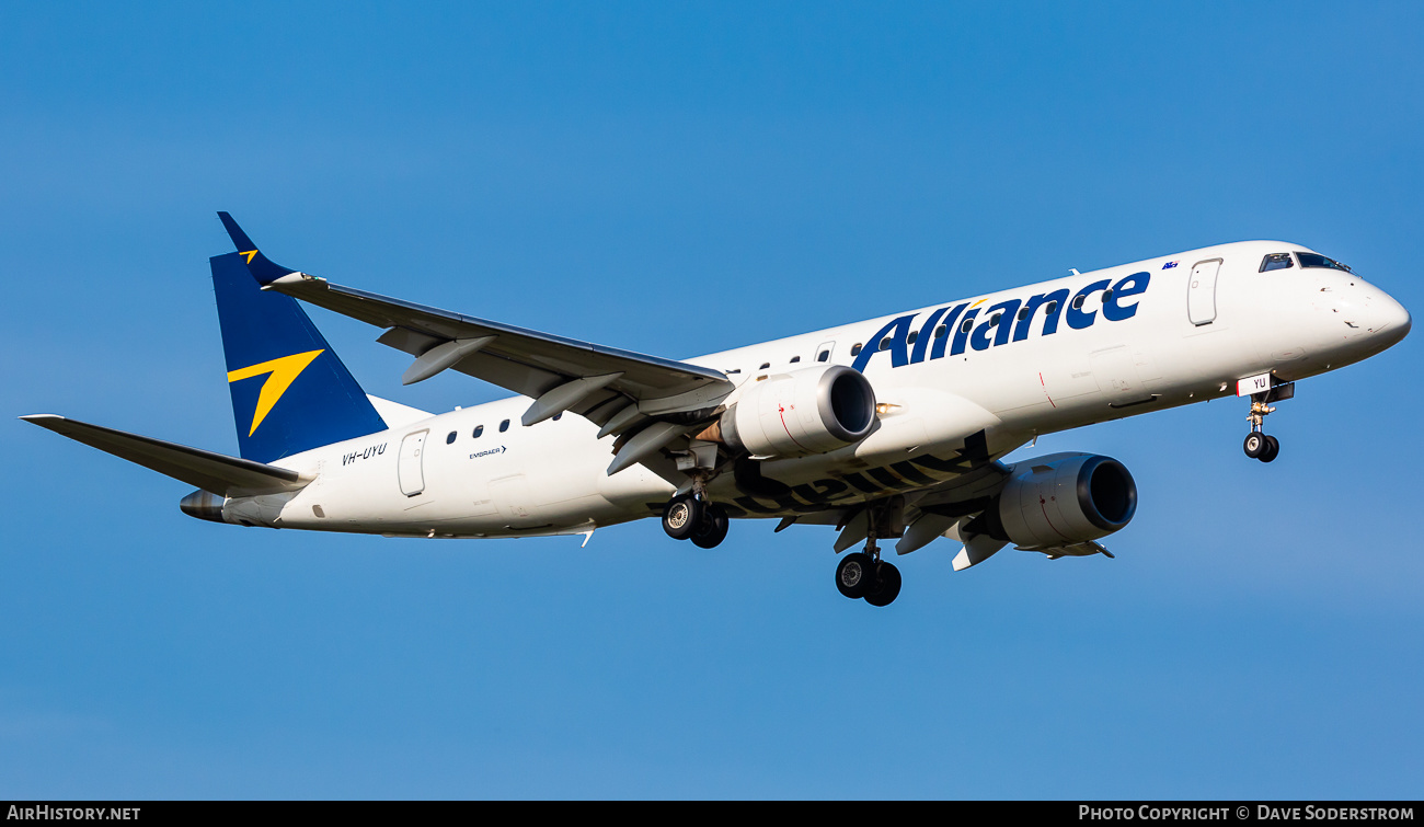 Aircraft Photo of VH-UYU | Embraer 190AR (ERJ-190-100IGW) | Alliance Airlines | AirHistory.net #637238