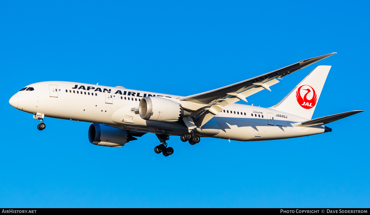 Aircraft Photo of JA840J | Boeing 787-8 Dreamliner | Japan Airlines - JAL | AirHistory.net #638566