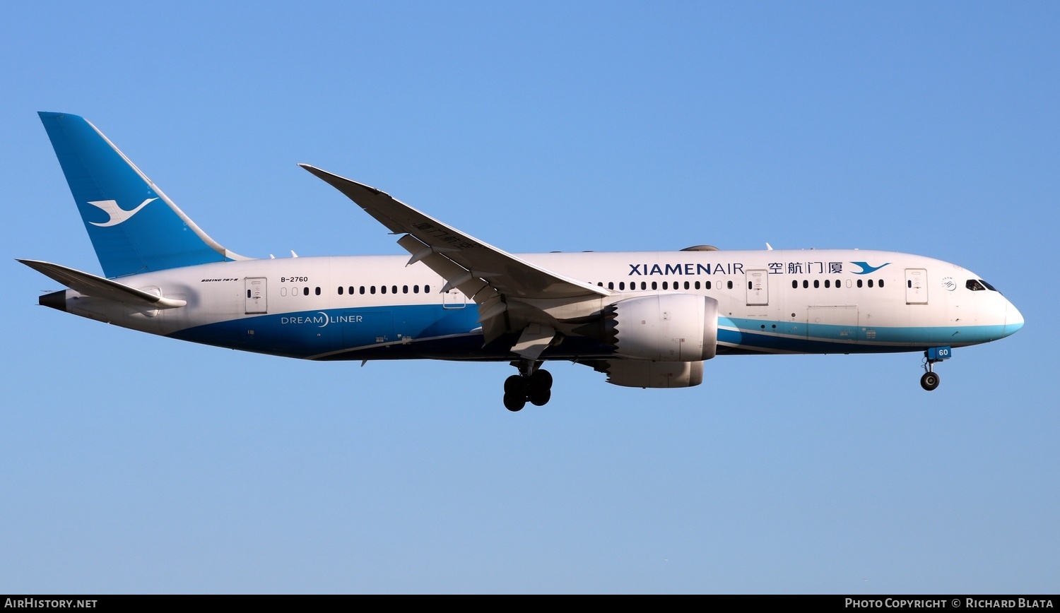 Aircraft Photo of B-2760 | Boeing 787-8 Dreamliner | Xiamen Airlines | AirHistory.net #652377