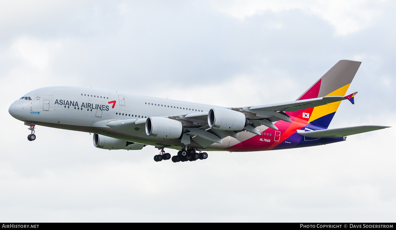 Aircraft Photo of HL7640 | Airbus A380-841 | Asiana Airlines | AirHistory.net #654020