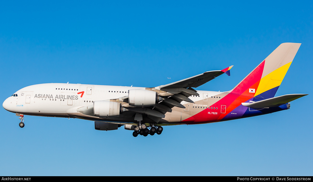 Aircraft Photo of HL7626 | Airbus A380-841 | Asiana Airlines | AirHistory.net #654036