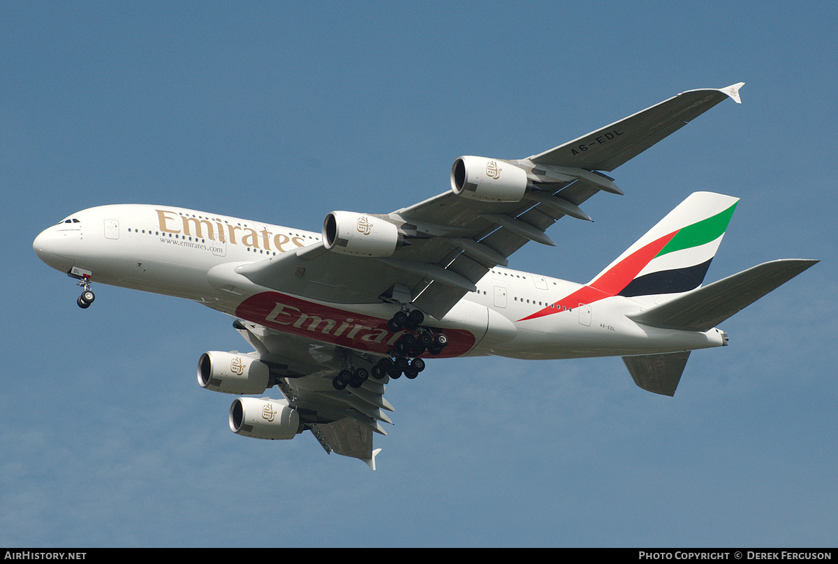 Aircraft Photo of A6-EDL | Airbus A380-861 | Emirates | AirHistory.net #658666