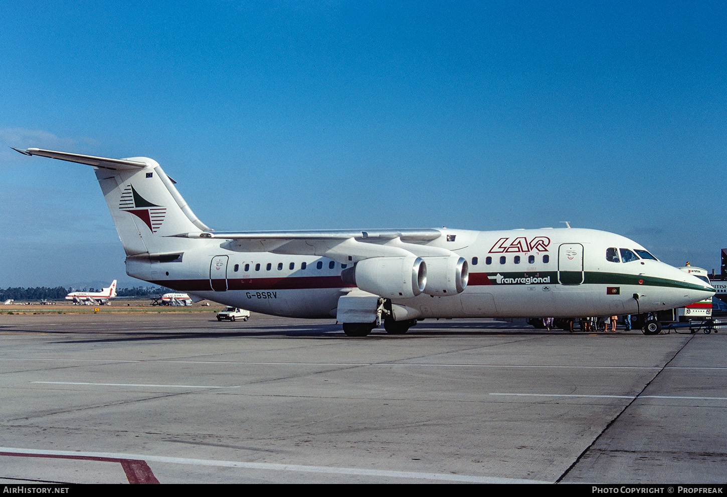 Aircraft Photo of G-BSRV | British Aerospace BAe-146-200A | LAR Transregional - Linhas Aereas Regionais | AirHistory.net #678245