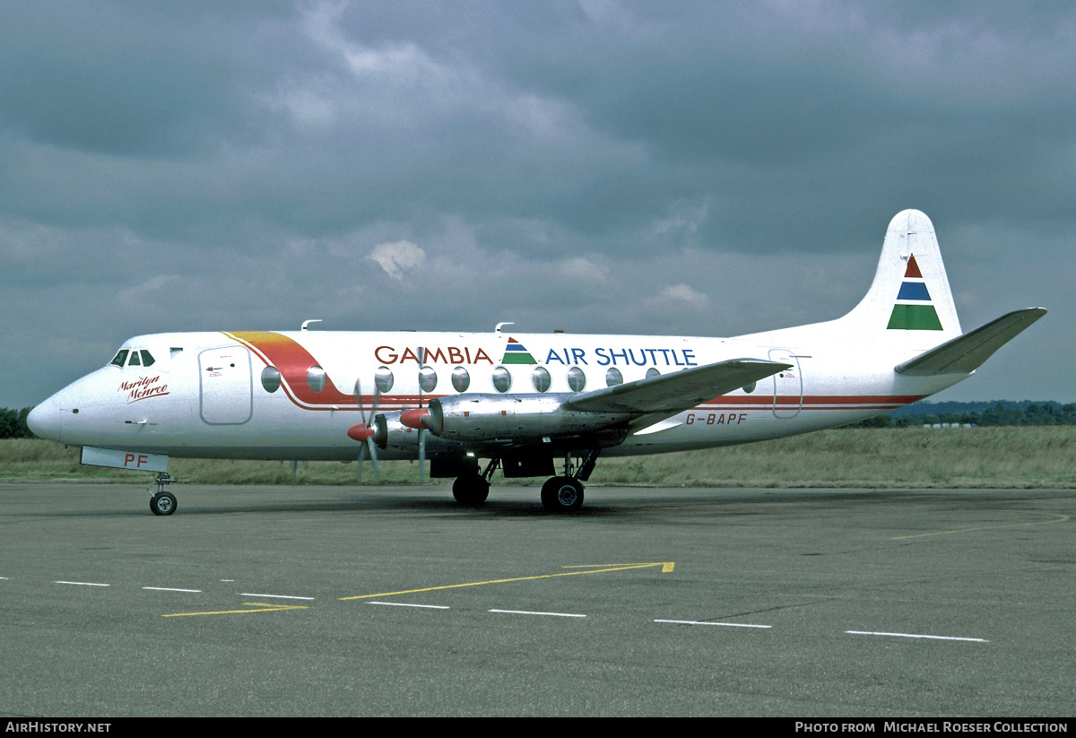 Aircraft Photo of G-BAPF | Vickers 814 Viscount | Gambia Air Shuttle | AirHistory.net #682468