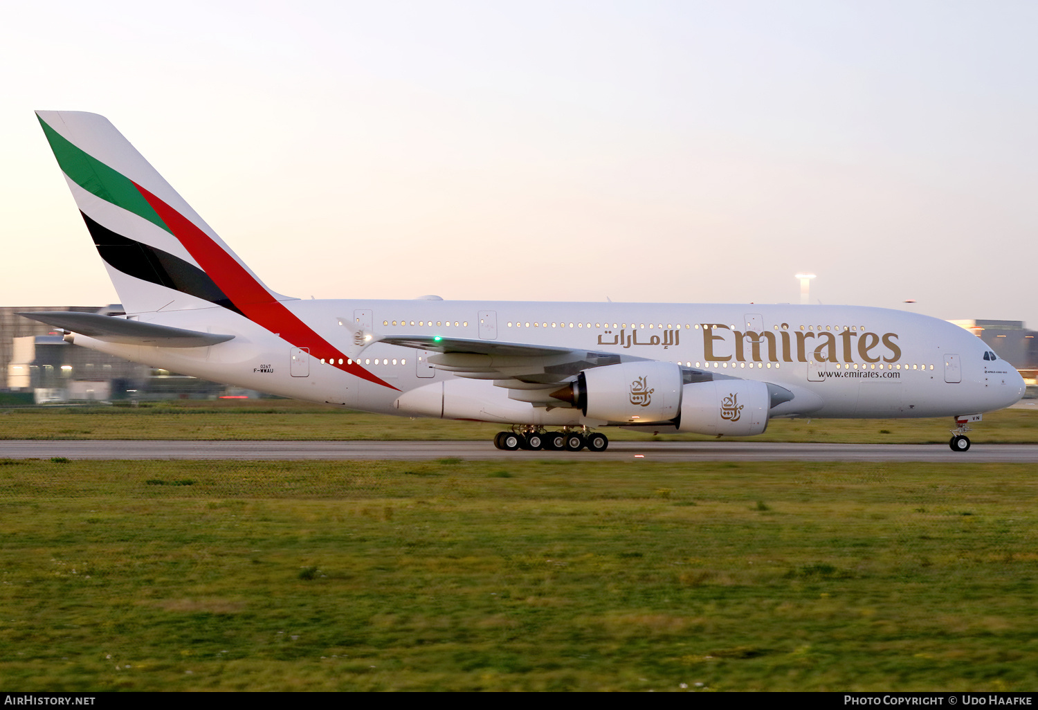 Aircraft Photo of A6-EVN / F-WWAU | Airbus A380-842 | Emirates | AirHistory.net #684003