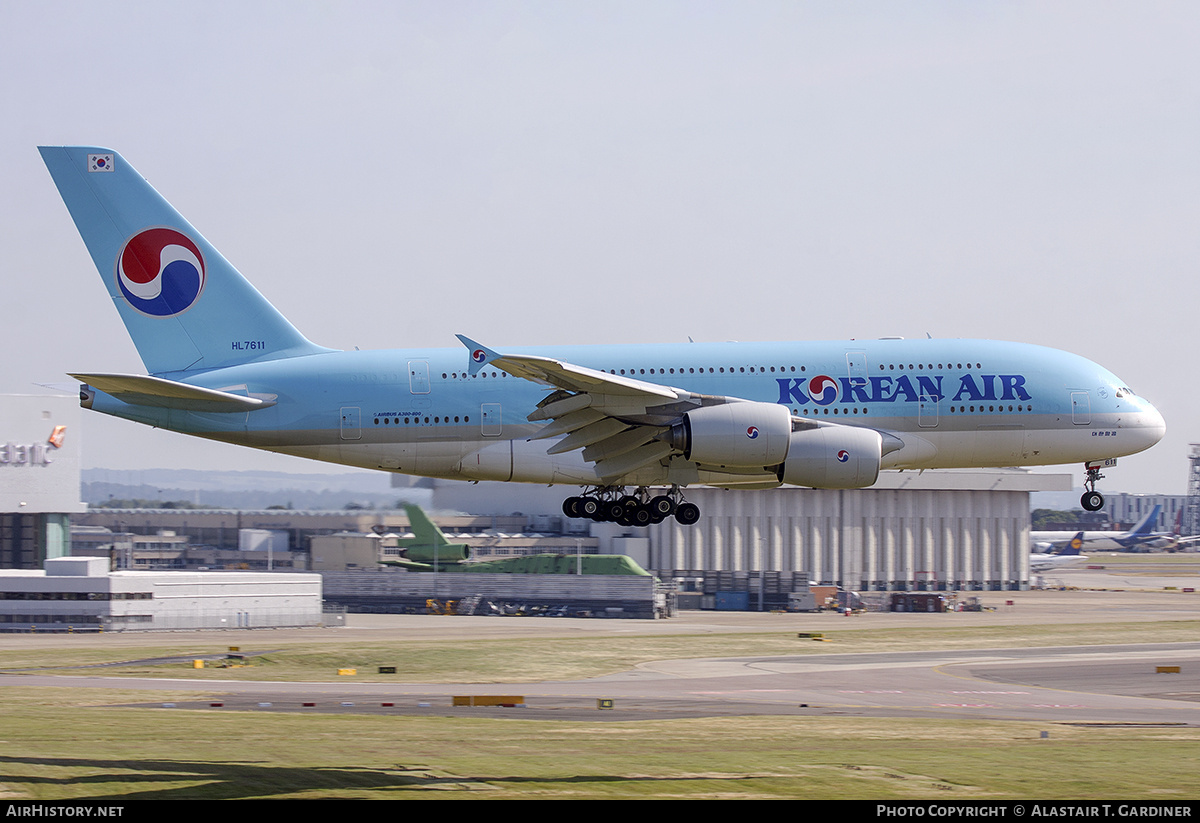 Aircraft Photo of HL7611 | Airbus A380-861 | Korean Air | AirHistory.net #703516