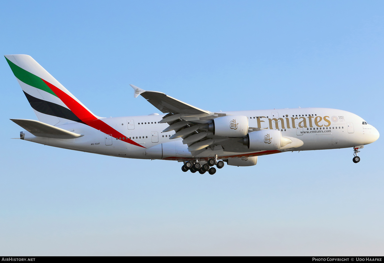 Aircraft Photo of A6-EUF | Airbus A380-861 | Emirates | AirHistory.net #712849