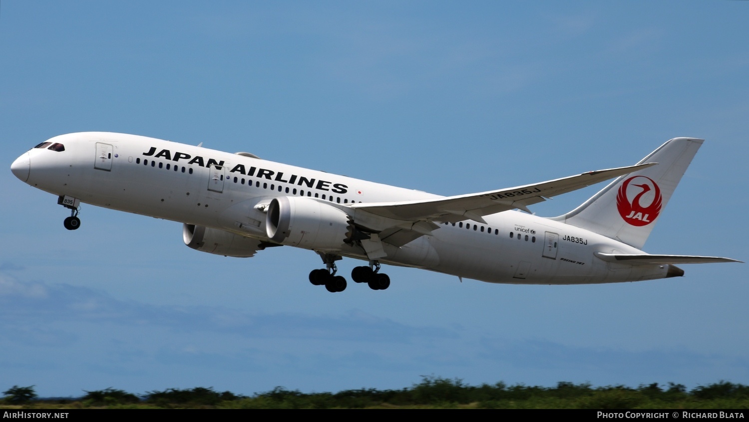 Aircraft Photo of JA835J | Boeing 787-8 Dreamliner | Japan Airlines - JAL | AirHistory.net #720693