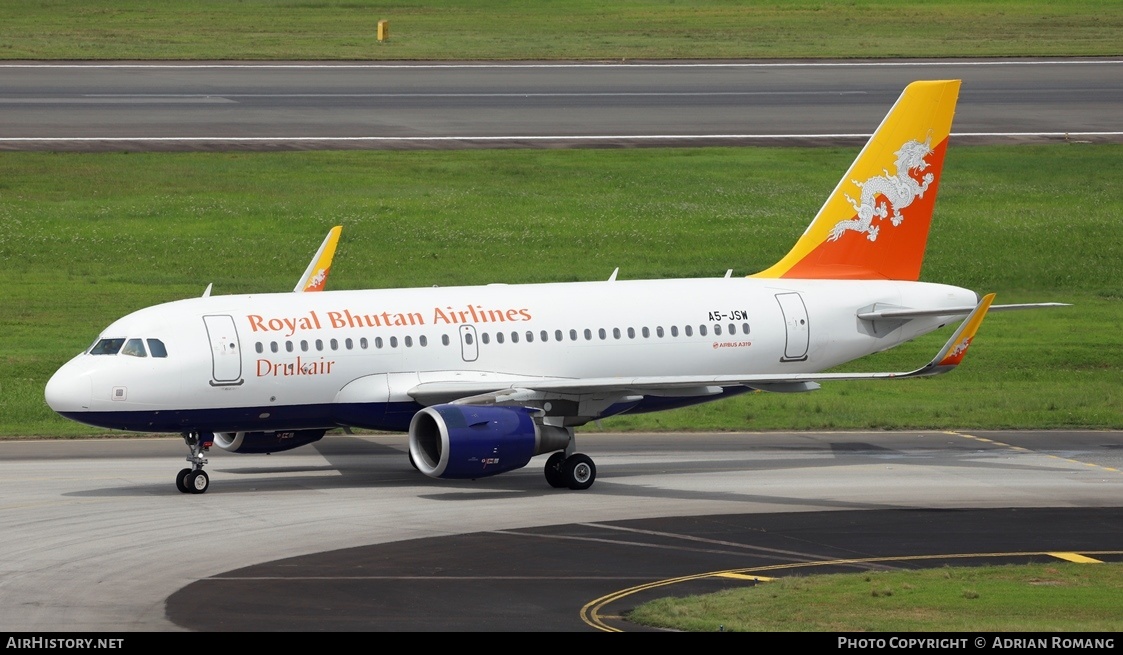 Aircraft Photo of A5-JSW | Airbus A319-115 | Drukair - Royal Bhutan Airlines | AirHistory.net #725467