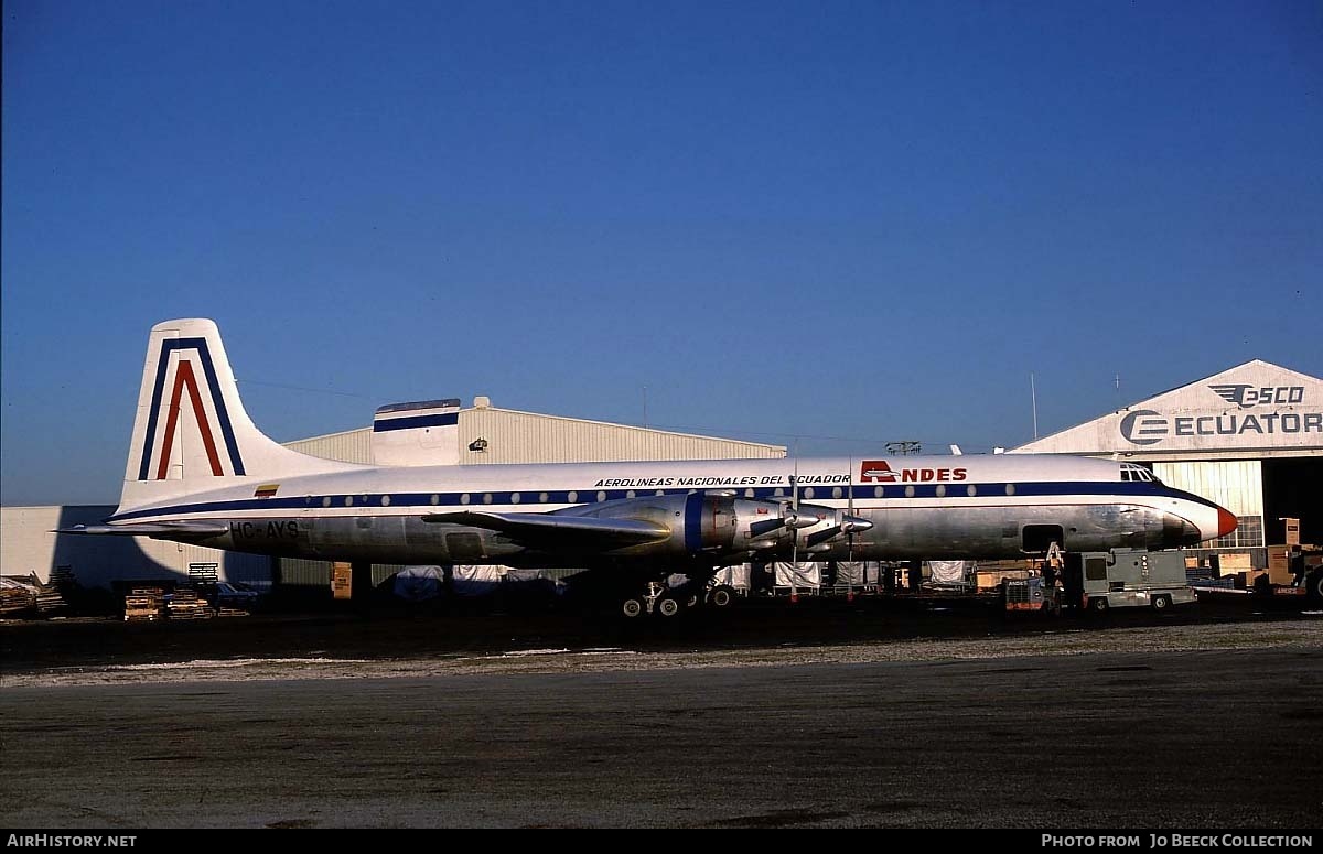 Aircraft Photo of HC-AYS | Canadair CL-44-6 Yukon | Andes Airlines | AirHistory.net #728813