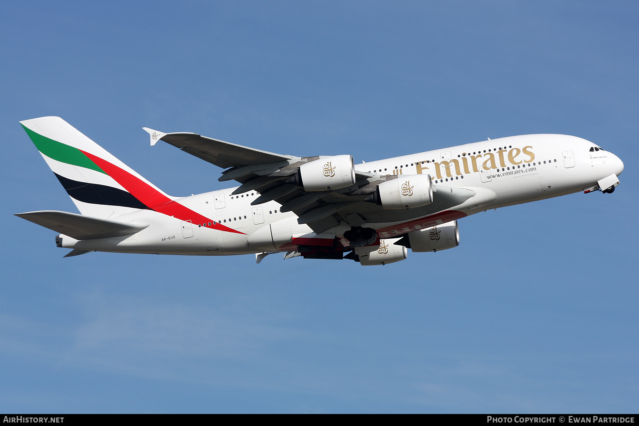 Aircraft Photo of A6-EUO | Airbus A380-842 | Emirates | AirHistory.net #729856