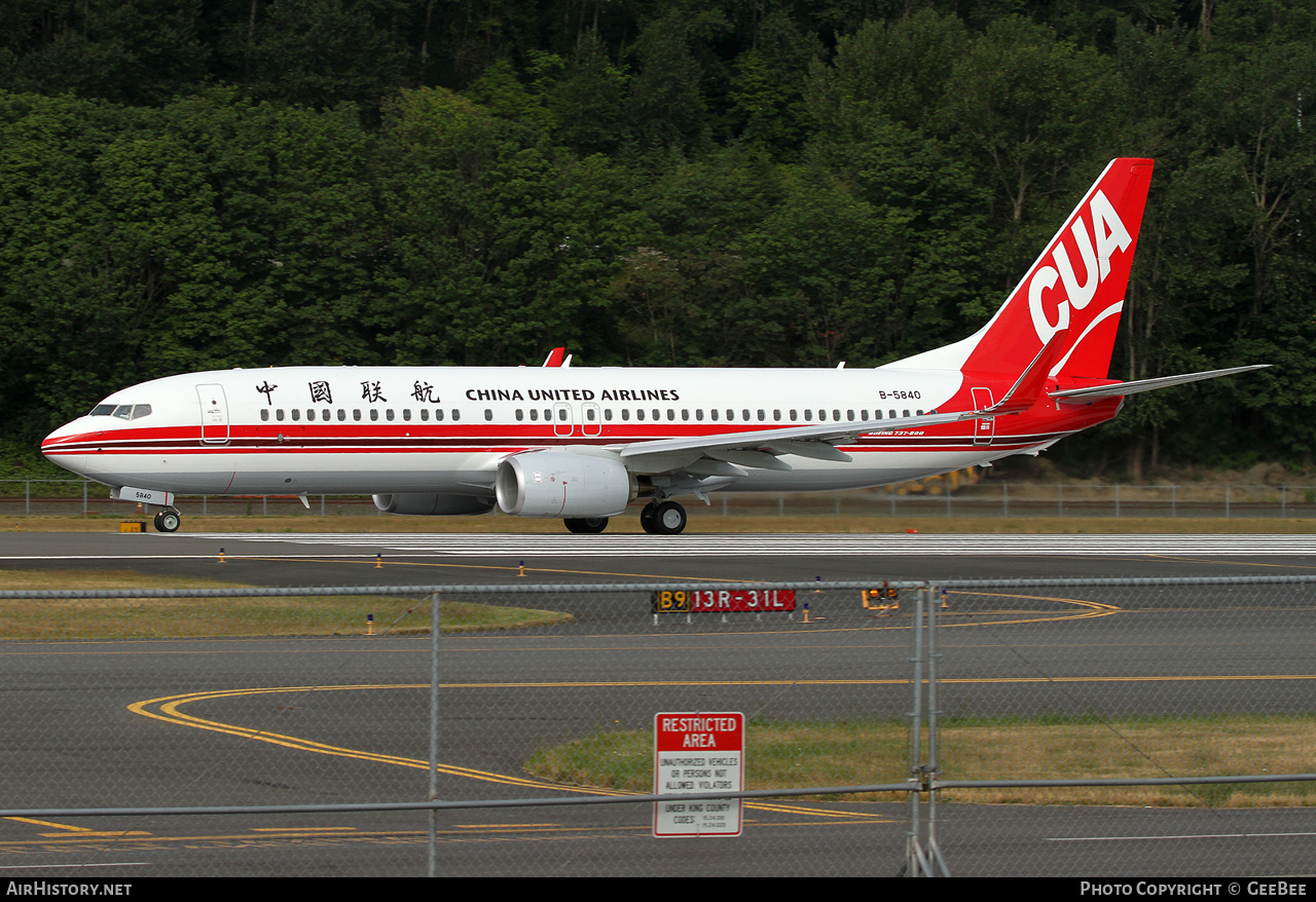 Aircraft Photo of B-5840 | Boeing 737-89P | China United Airlines - CUA | AirHistory.net #732045