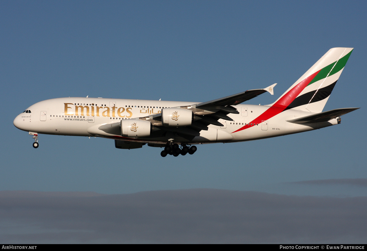 Aircraft Photo of A6-EVL | Airbus A380-842 | Emirates | AirHistory.net #732592