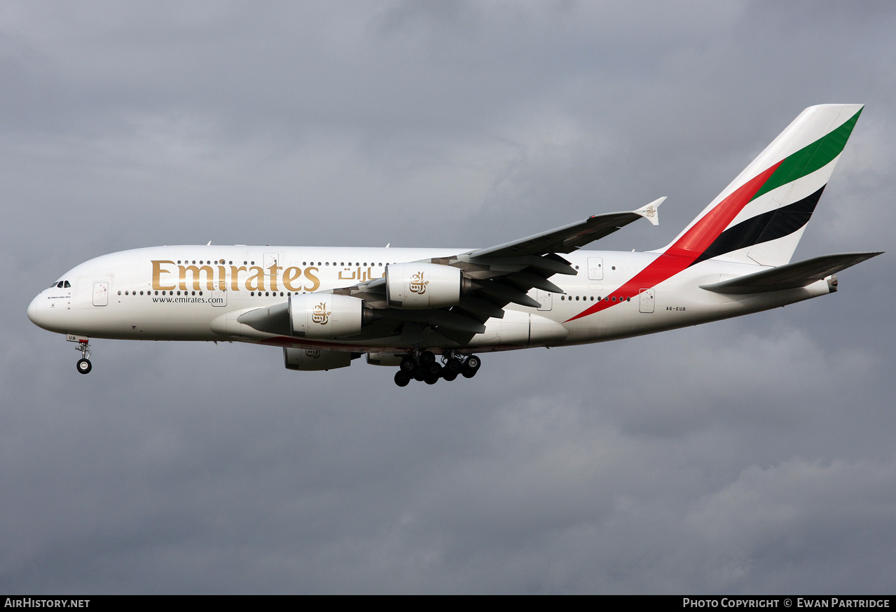 Aircraft Photo of A6-EUB | Airbus A380-861 | Emirates | AirHistory.net #732792