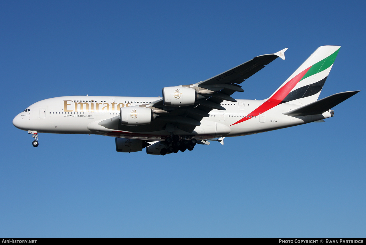 Aircraft Photo of A6-EUV | Airbus A380-842 | Emirates | AirHistory.net #732927