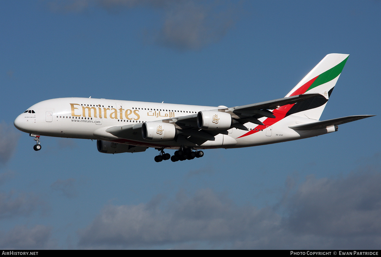 Aircraft Photo of A6-EVF | Airbus A380-842 | Emirates | AirHistory.net #732964