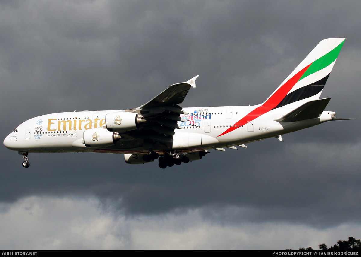 Aircraft Photo of A6-EDQ | Airbus A380-861 | Emirates | AirHistory.net #737254