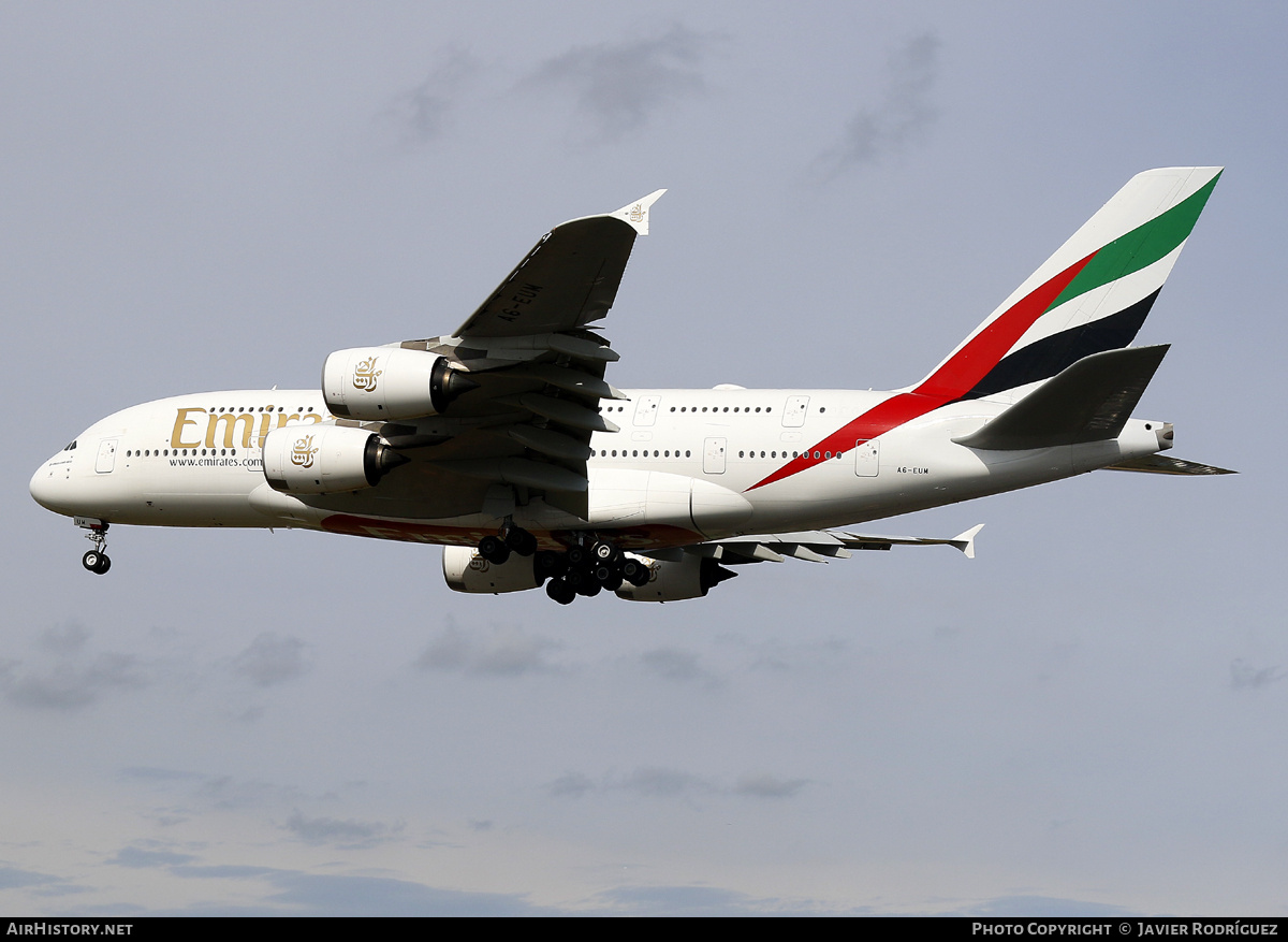 Aircraft Photo of A6-EUM | Airbus A380-861 | Emirates | AirHistory.net #738647