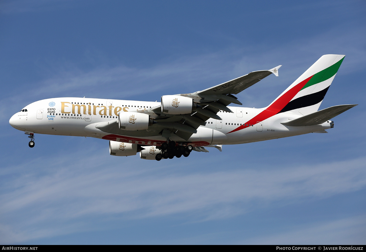 Aircraft Photo of A6-EOC | Airbus A380-861 | Emirates | AirHistory.net #739788