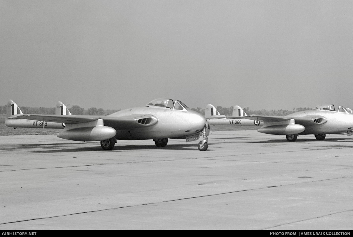 Aircraft Photo of VT869 | De Havilland D.H. 100 Vampire F3 | UK - Air Force | AirHistory.net #751037