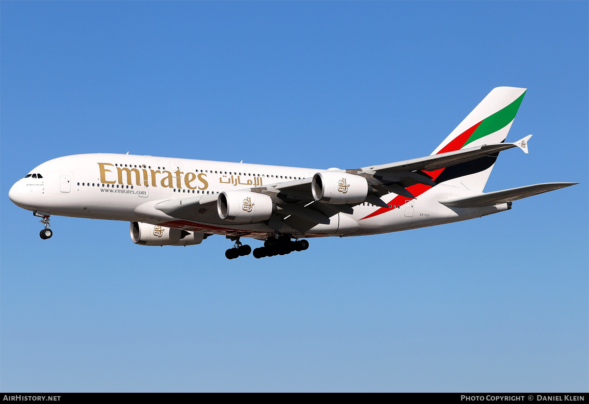 Aircraft Photo of A6-EUI | Airbus A380-861 | Emirates | AirHistory.net #755823