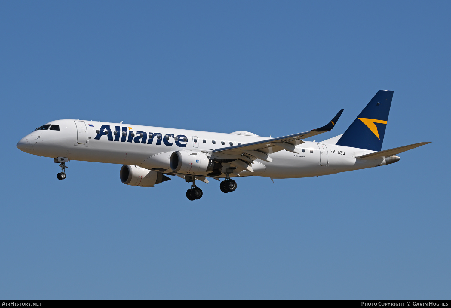 Aircraft Photo of VH-A3U | Embraer 190AR (ERJ-190-100IGW) | Alliance Airlines | AirHistory.net #758179