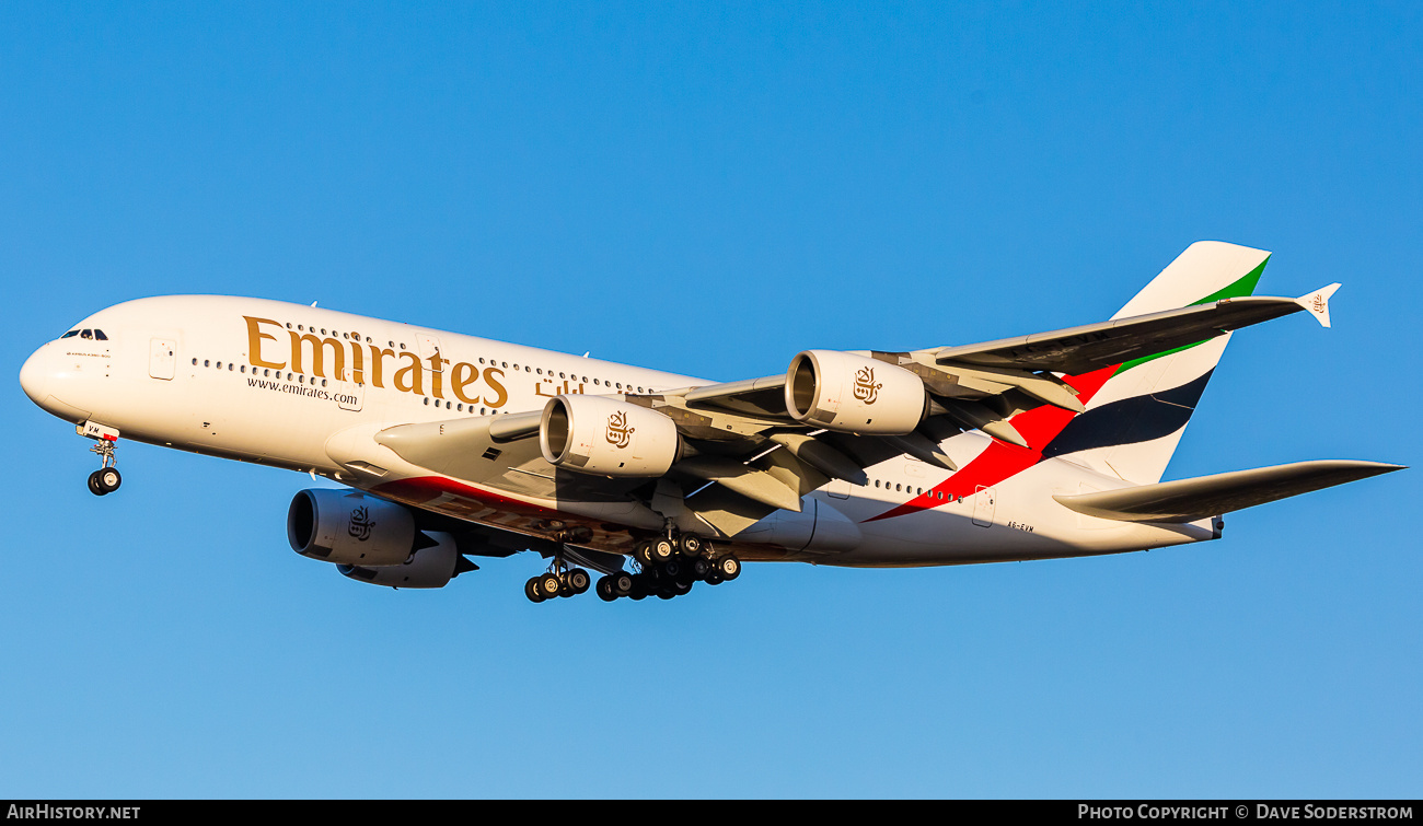 Aircraft Photo of A6-EVM | Airbus A380-842 | Emirates | AirHistory.net #764580