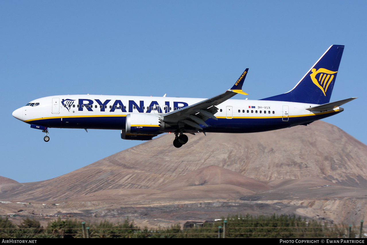 Aircraft Photo of 9H-VUX | Boeing 737-8200 Max 200 | Ryanair | AirHistory.net #771050