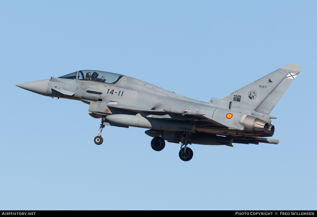 Aircraft Photo of CE.16-11 | Eurofighter EF-2000 Typhoon T | Spain - Air Force | AirHistory.net #775933