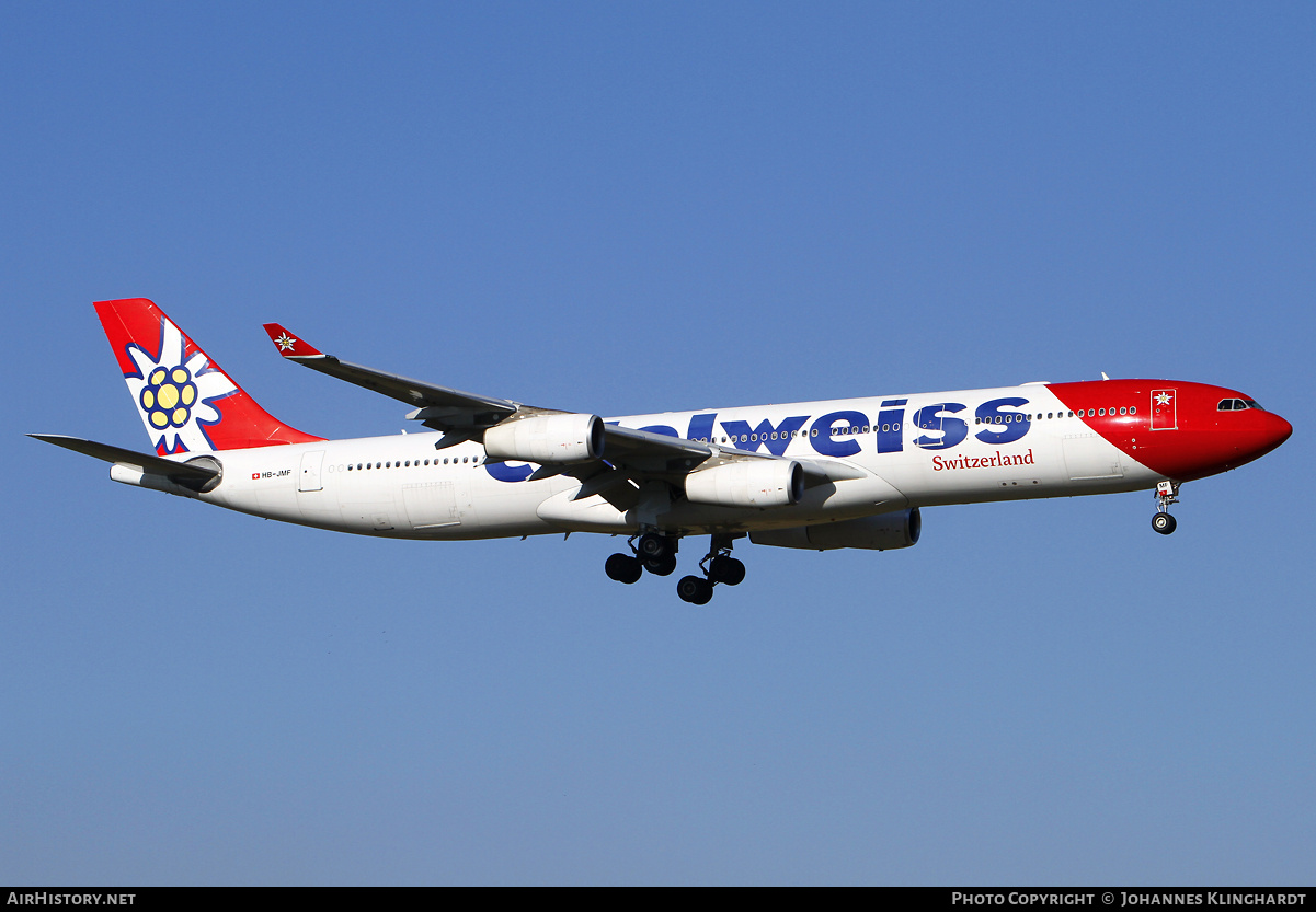 Aircraft Photo of HB-JMF | Airbus A340-313E | Edelweiss Air | AirHistory.net #787396