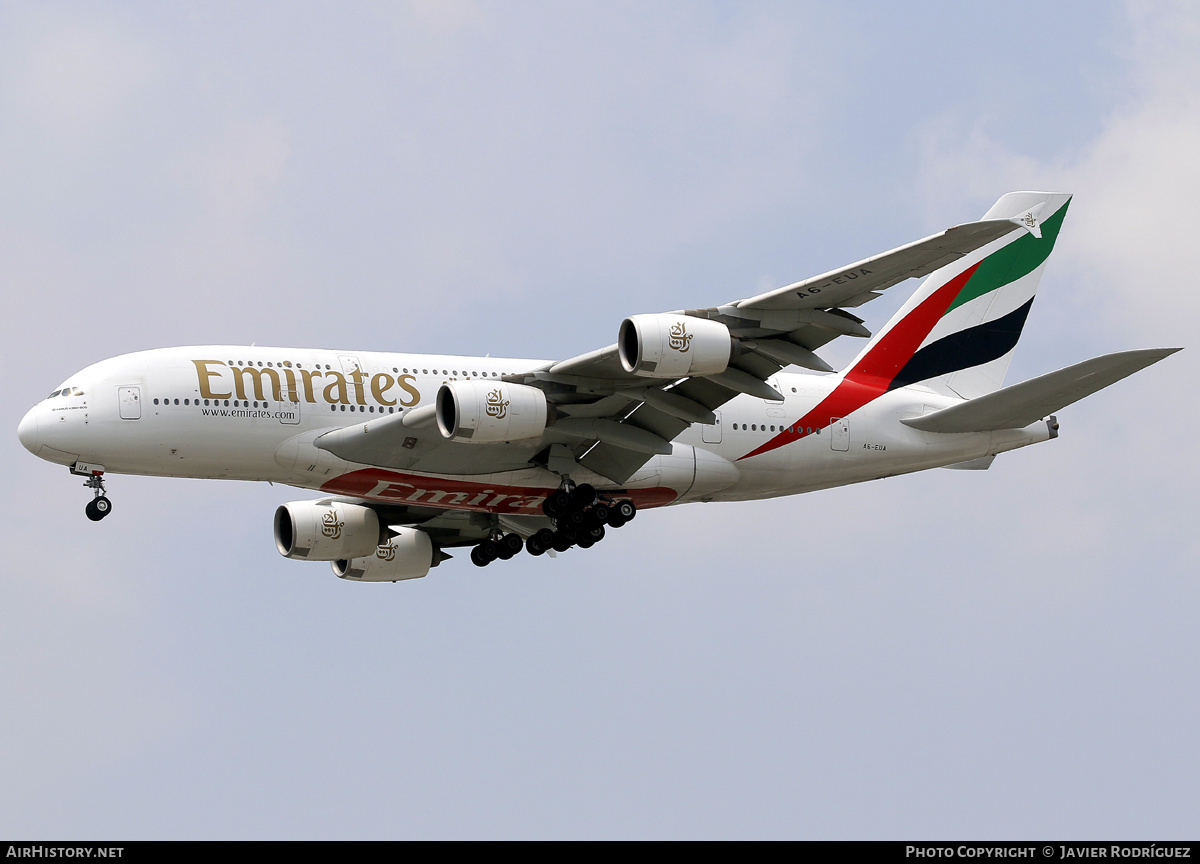 Aircraft Photo of A6-EUA | Airbus A380-861 | Emirates | AirHistory.net #798818