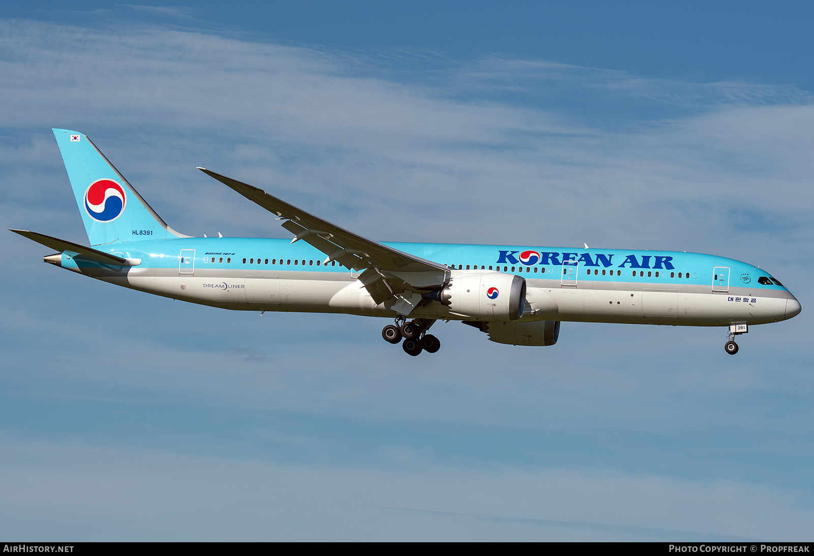 Aircraft Photo of HL8391 | Boeing 787-9 Dreamliner | Korean Air | AirHistory.net #801049