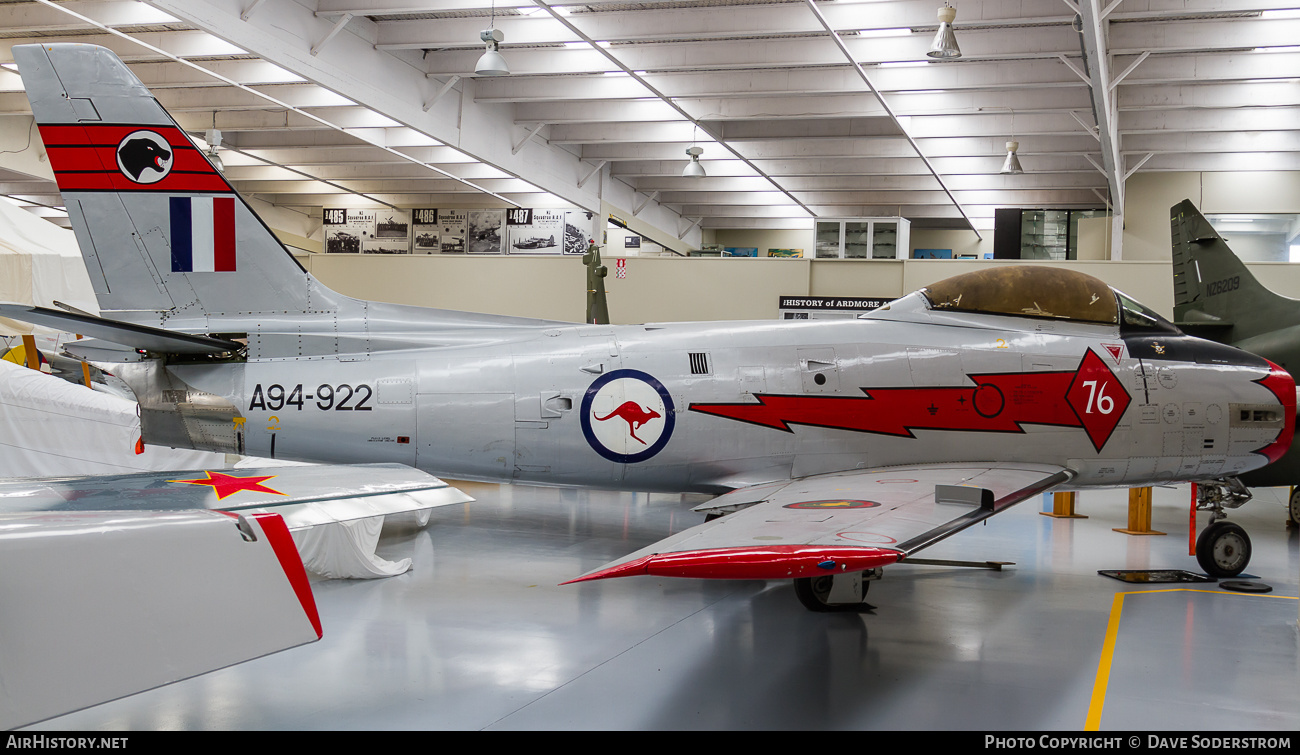 Aircraft Photo of A94-922 | Commonwealth CA-27 Sabre Mk31 | Australia - Air Force | AirHistory.net #802923