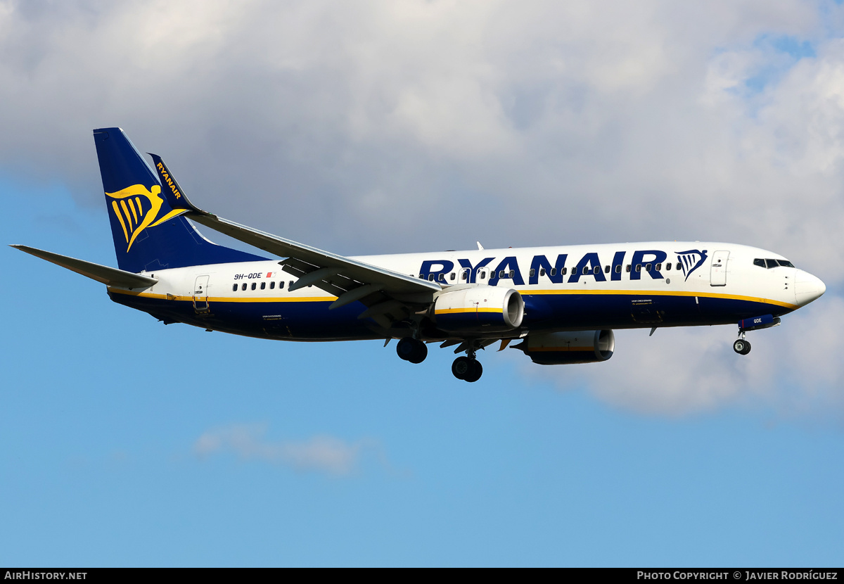 Aircraft Photo of 9H-QDE | Boeing 737-800 | Ryanair | AirHistory.net #810732