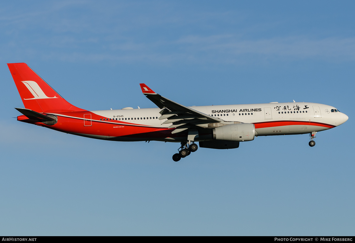 Aircraft Photo of B-6545 | Airbus A330-243 | Shanghai Airlines | AirHistory.net #836082
