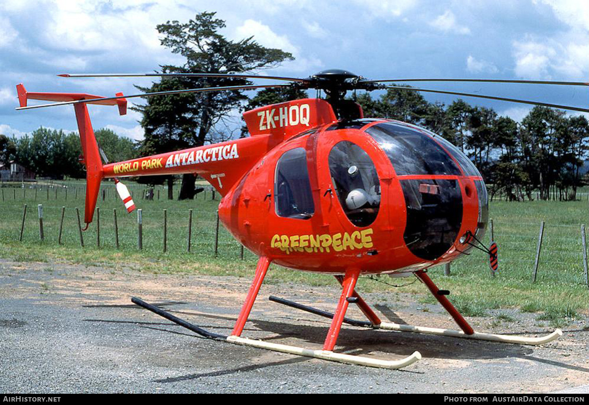 Aircraft Photo of ZK-HOQ | Hughes 500D (369D) | Greenpeace | AirHistory.net #838439