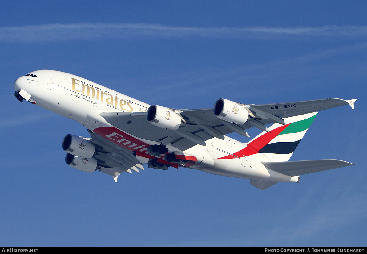Aircraft Photo of A6-EUC | Airbus A380-861 | Emirates | AirHistory.net #839692