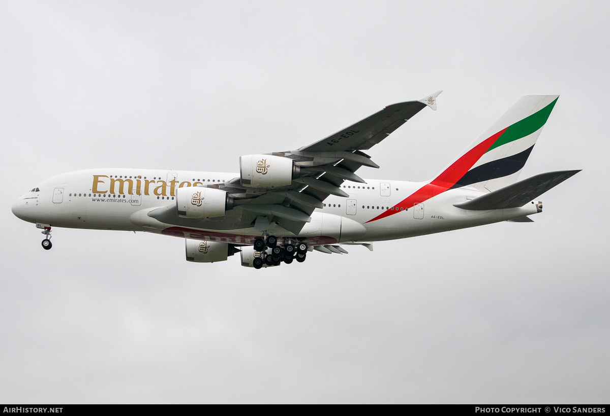 Aircraft Photo of A6-EDL | Airbus A380-861 | Emirates | AirHistory.net #870866